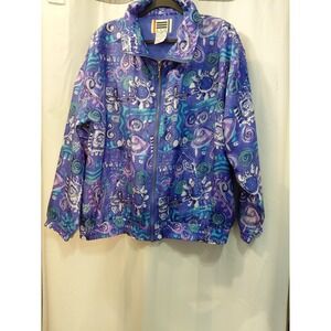 Vintage EVR 100% Silk Windbreaker Track Jacket.‎ Oversized  Abstract Preppy 90s